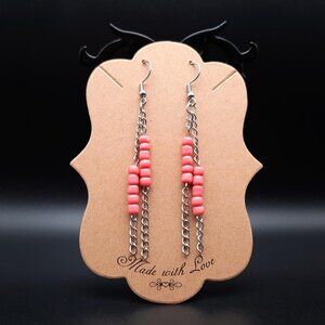 Coral Boho Bohemian Beaded Chain Dangle Drop Earrings Handmade Jewelry